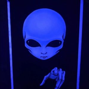 Vtg Blue Alien Flocked Blacklight 35”x23” Poster